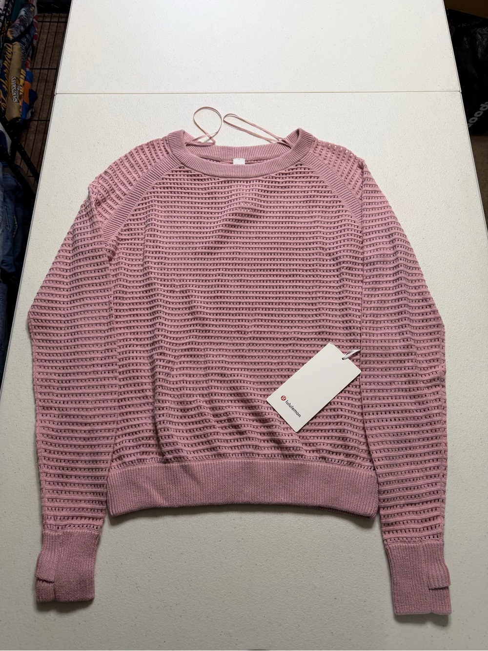 Lululemon Pointelle-Knit Cotton Sweater Womens Medium Mauve Long Sleeve New